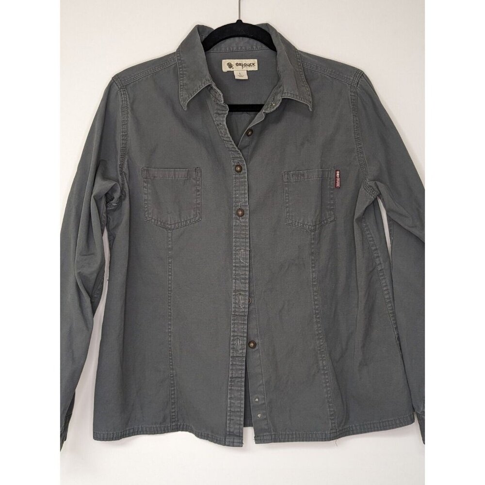 Dri Duck for Her Long Sleeve Shirt Size L Cotton Button Up Top Roll Tab Gray